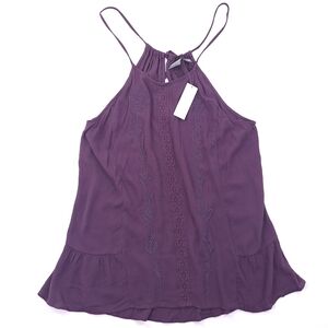 Soho New York & Co Jeans Purple Embroidered Floral Top Adjustable Strappy Sz XS
